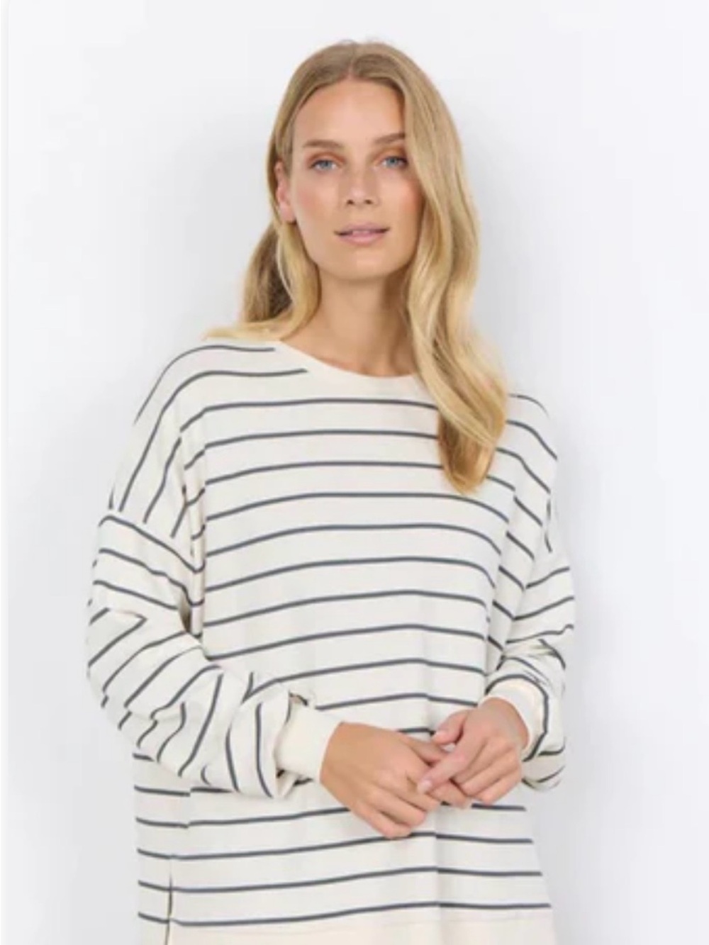 Cream and Navy Striped Boatneck Sweater